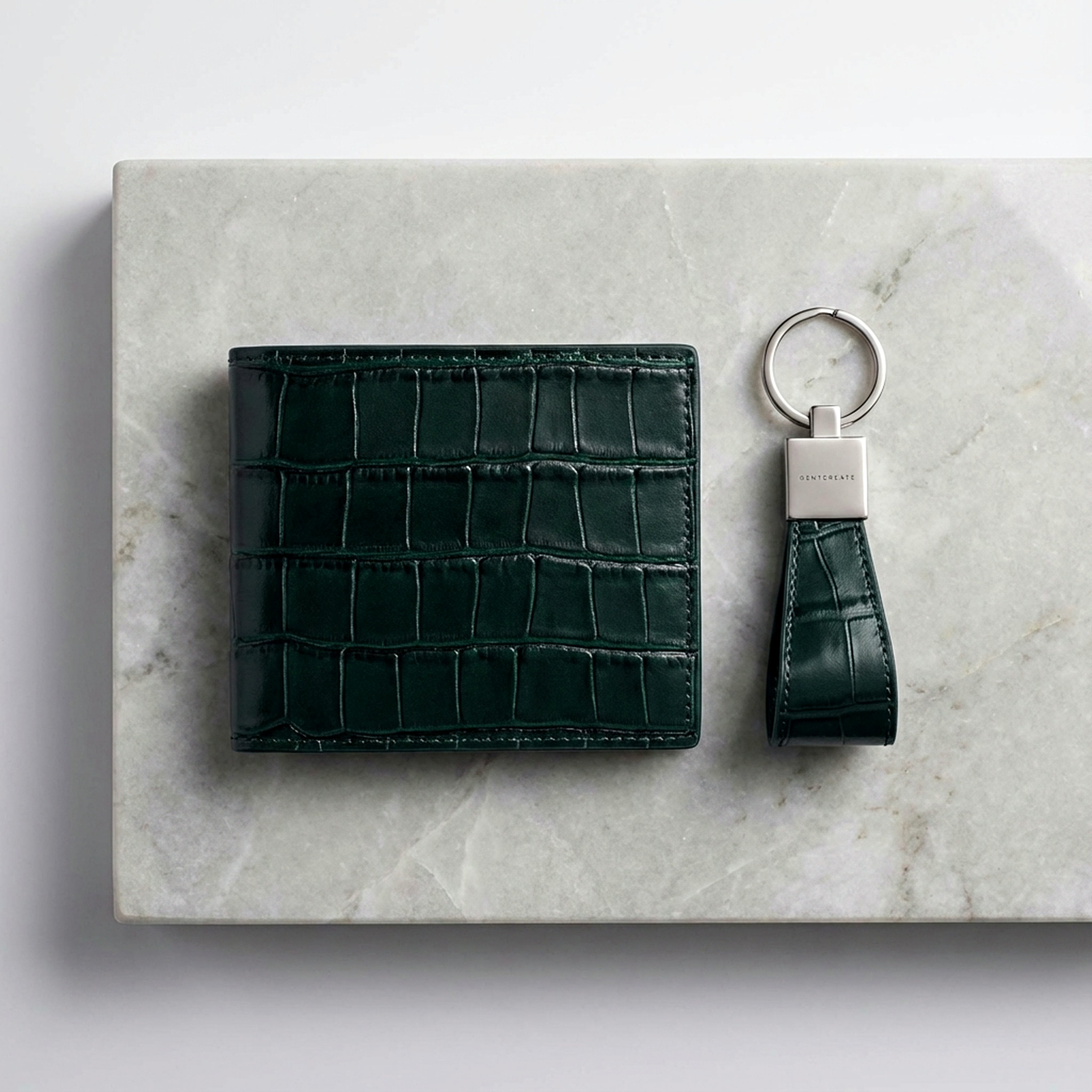 Crocodile green leather wallet and green keychain corporate accessories gift